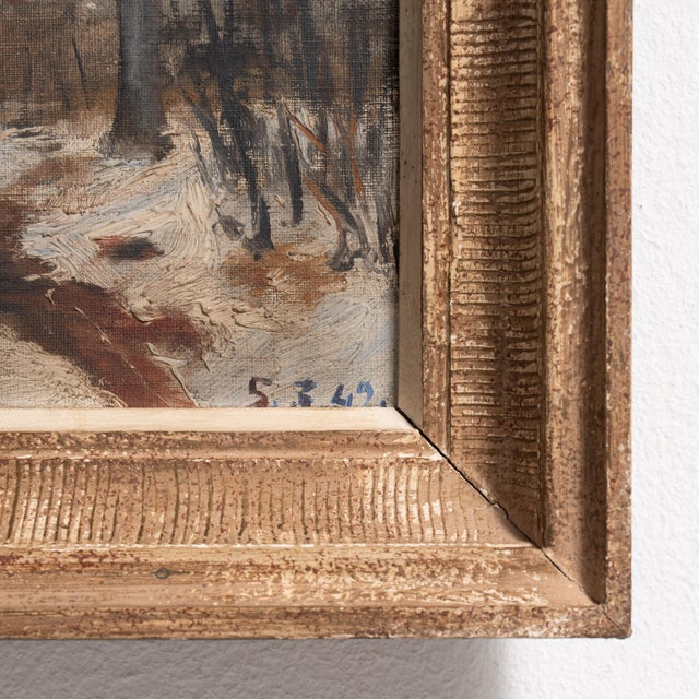 Early 20th Century Belgium Light Gray Canvas Painting For Sale - Image 13 of 15