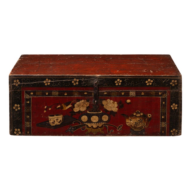 Red and Black Painted Storage Box, 1890s For Sale