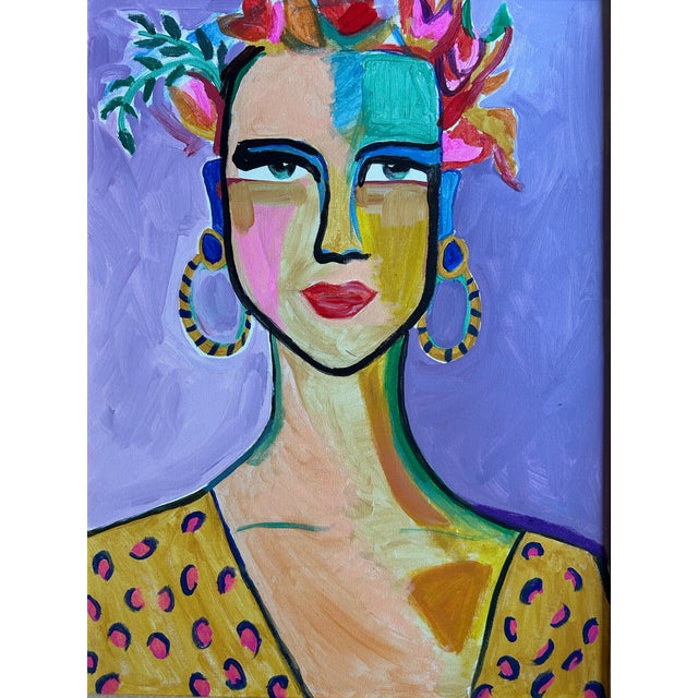 Abstract Painting Portrait of a Woman in Vintage Frame by Alexandra Brown For Sale - Image 4 of 6