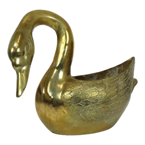 Vintage Extra Large Solid Brass Swan Planter