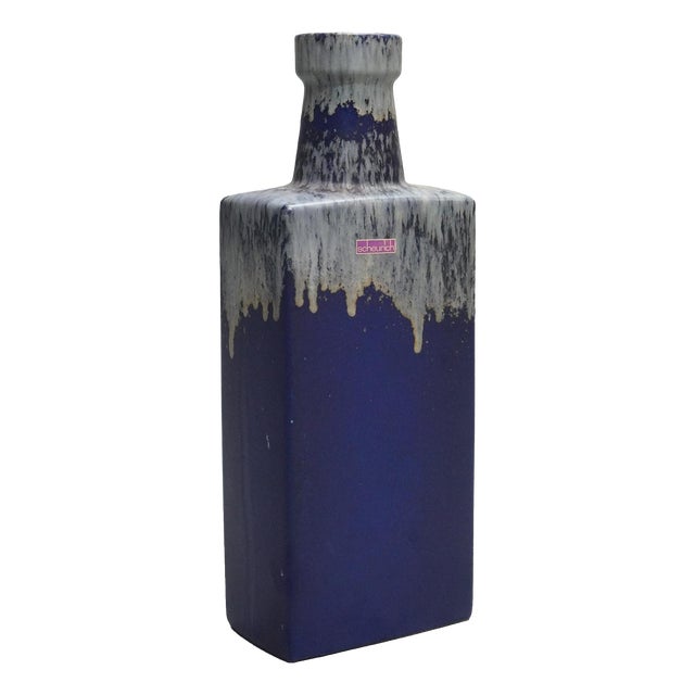 Large Fat Lava Cobalt Blue Floor Vase from Scheurich, West Germany, 1970s For Sale