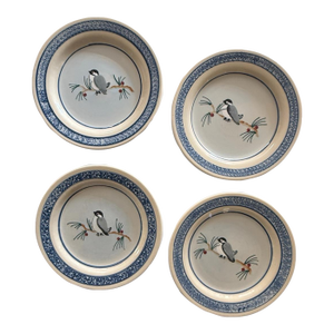 Vintage Hartstone Usa Restaurant Ware Plates – Set of 4 – 7.75 Inch Heavy Pottery – Hand Decorated Bird Motif