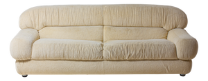 Vintage Plush Three-Seater Sofa in Vanilla Fabric, 1970s