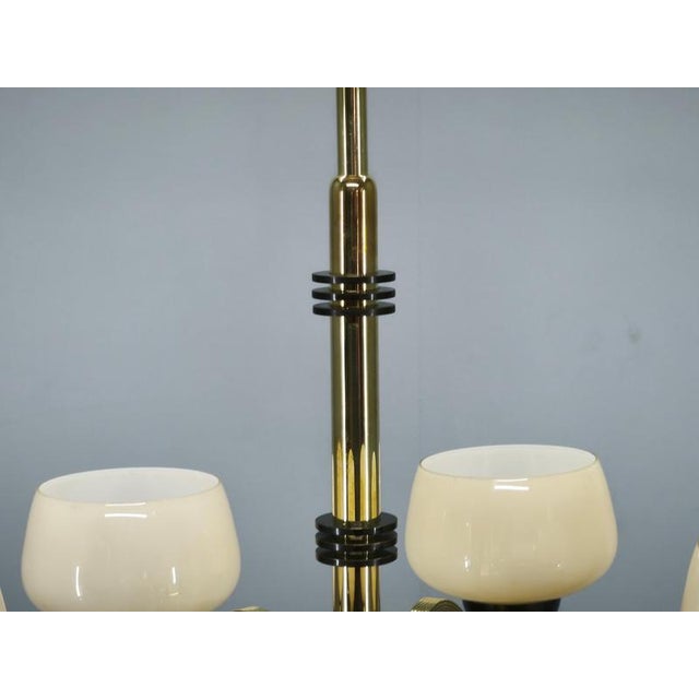 Metal Italian Brass Chandelier with Opaline Glass Shades, 1950s For Sale - Image 7 of 17