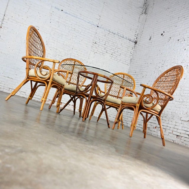 Late 20th Century Late 20th Century Coastal Island Style Rattan Glass Top Dining or Game Table & 4 Chairs a Set For Sale - Image 5 of 12