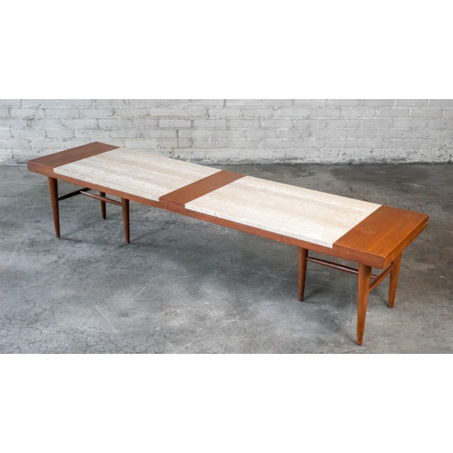 American of Martinsville 1960s American of Martinsville Walnut & Travertine Coffee Table For Sale - Image 4 of 13