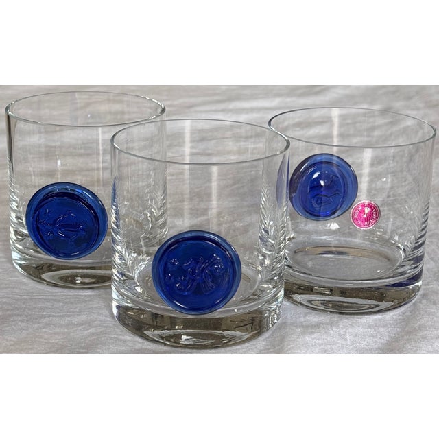 Blue Made in Romania Mid-Century Modern Astrology Motif Rocks Glasses - Set of 3 For Sale - Image 8 of 9