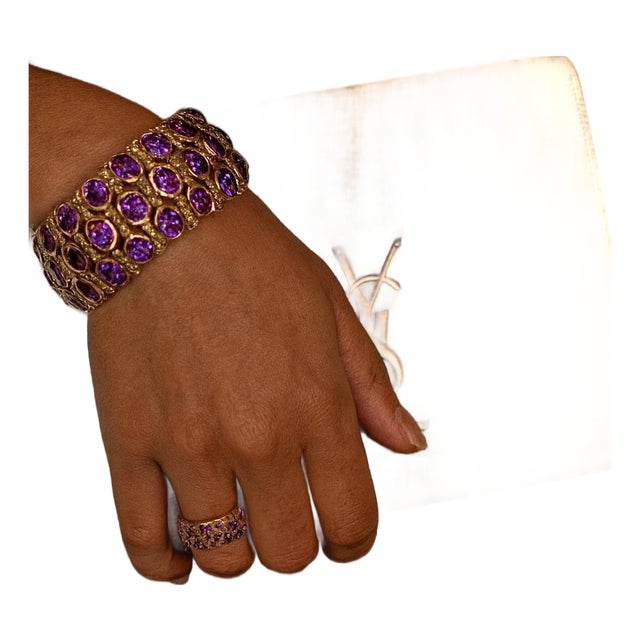 Bochic "Capri" Vintage Purple Amethyst & Green Amethyst Cuff Set In 18K & Silver For Sale