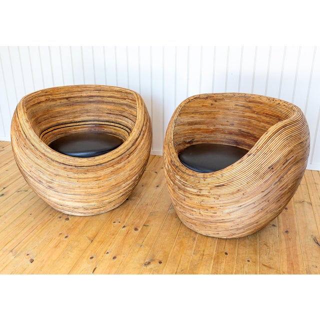 Mid-Century Modern Coastal Boho Rattan Blonde Pod Tub Armchairs by Terence Conran for Habitat, 1980, Set of 2 For Sale - Image 9 of 18