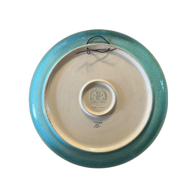 Mid Century French Longwy Faience Decorative Plate With Birds, 13″ – Émaux De Longwy For Sale In Los Angeles - Image 6 of 7