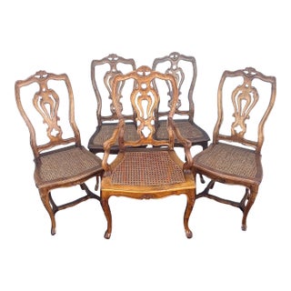 Late 19th Century Acanthus Carved Cane Seat Chairs - Made in France - Set of 5 For Sale