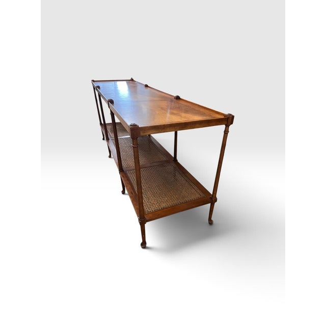 English Vintage Baker Furniture Faux Bamboo Walnut & Cane Console / Sofa Table, Circa 1960s For Sale - Image 3 of 11