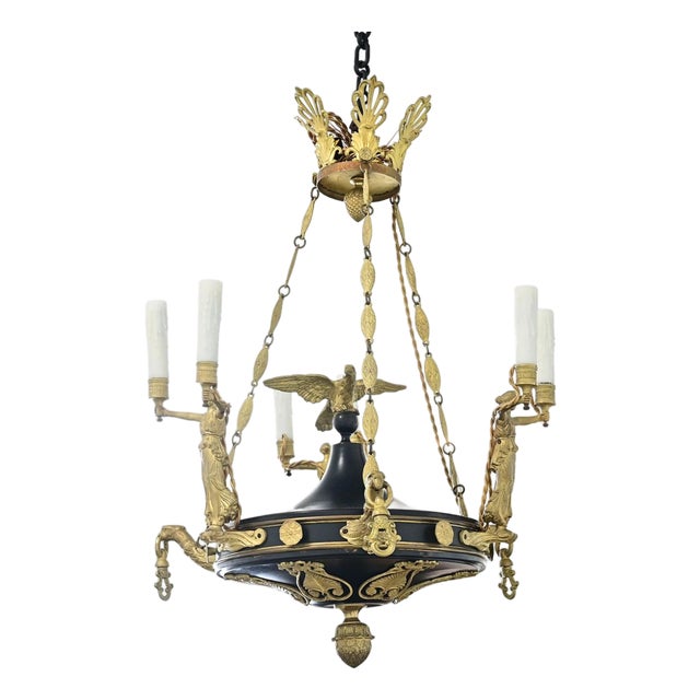 Early 19th Century French Empire Quality Brass and Tole Chandelier For Sale