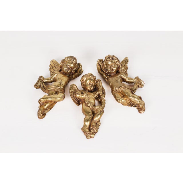 Mid-Century Set of 3 French Gold Leaf Cherub Wall Hangings For Sale - Image 13 of 15