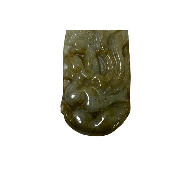 Chinese Green Gray Stone Carved Phoenix Pendant Display Art For Sale - Image 9 of 9