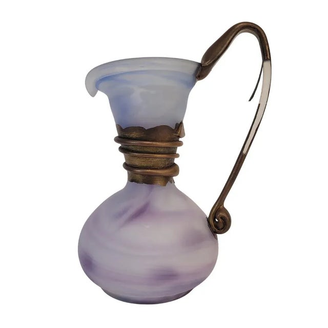 Violet glass pitcher with gold decorations, 1980s - France Material: Opaque glass Period: 1980s Country of origin: France...