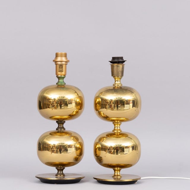 Table lamps, 2 pieces in brass, ab stilarmatur, tranas, 1960/70's. two lamp feet, one with label marking. height with...