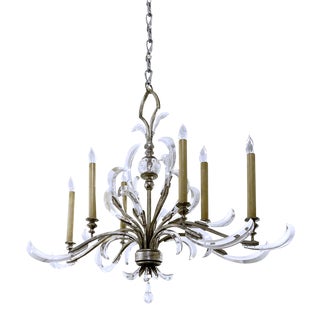 Vintage 1970s Oblong Silver Leaf Crystal and Acrylic Italian Chandelier For Sale