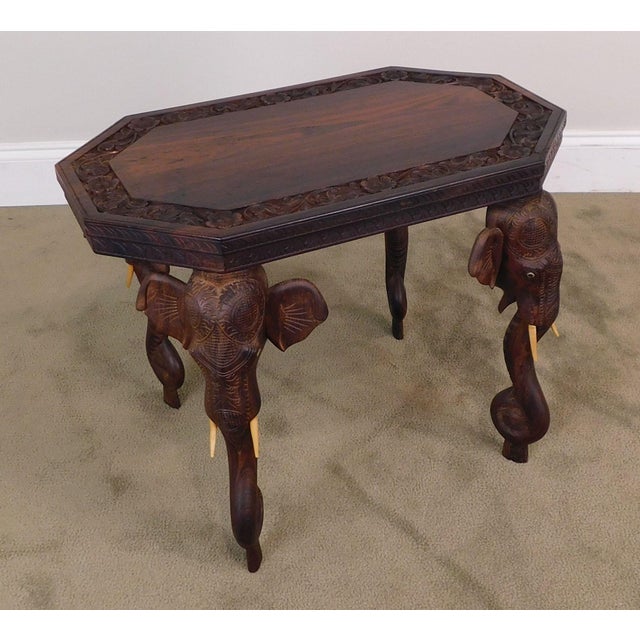 Indian Rosewood Carved Side or Coffee Table With Elephants Chairish