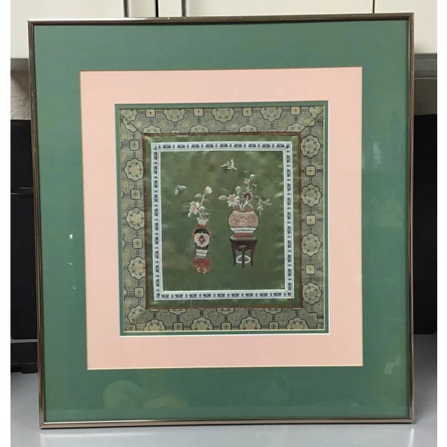 Metal Early 20th Century Chinese Framed Embroidered Silk Panel For Sale - Image 7 of 8