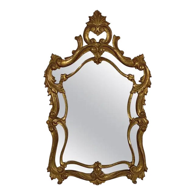 English Pierced Gilt Wall Mirror in the Rococo Style (H 30 3/4 X W 18 1/2) For Sale