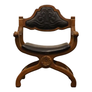 Bassett Furniture Savonarola Collection Rustic Western Cowboy Style Dante Arm Chair W. Black Embossed Vinyl 349-34-474