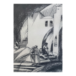 Isaac Lichtenstein 1Bezalel School Jerusalem Israeli Judaica Etching - Street