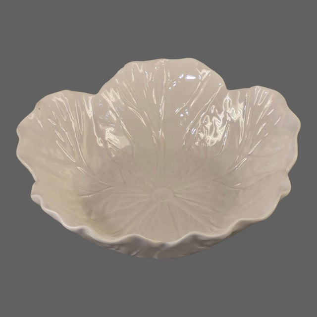 Contemporary Vintage Bordallo Pinneiro Portugal Cabage Leaf White Serving Bowl For Sale - Image 3 of 8