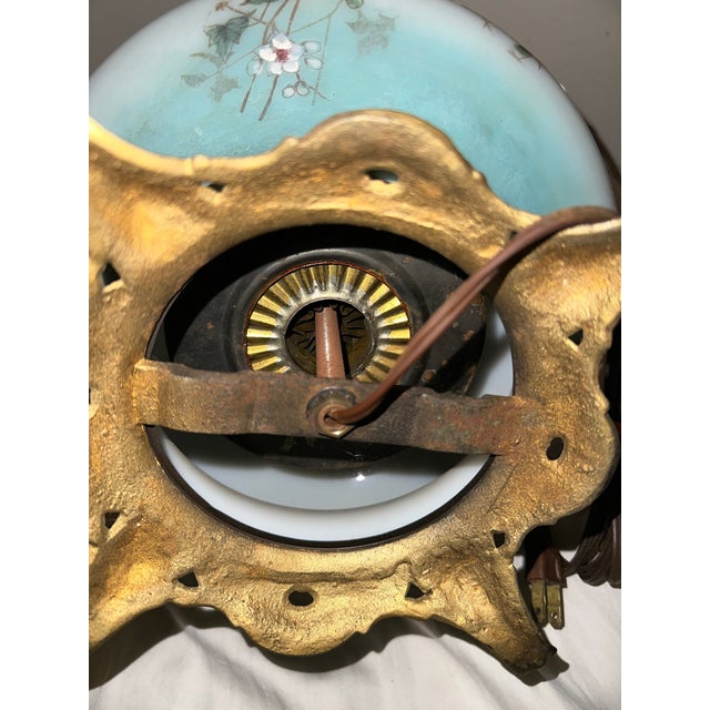 Antique Victorian Electrified "Gone With the Wind" Hurricane Lamp With Hand-Painted Floral Globe, C. 1895 For Sale - Image 11 of 12