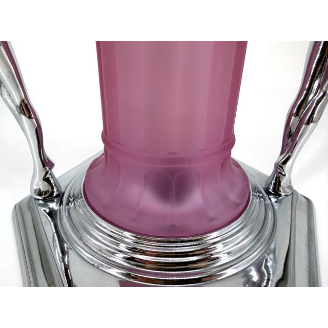 1980s Art Deco Frankart Style Chrome Table Lamp Pink Vianne Frosted Glass Nude Lady For Sale - Image 10 of 18