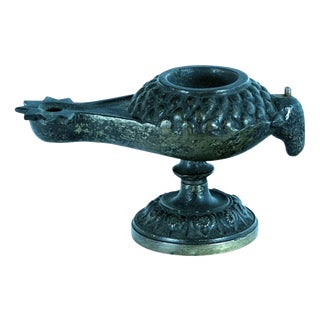 18th Century Greek Copper Alloy Bird-Form Oil Lamp on Pedestal Base For Sale