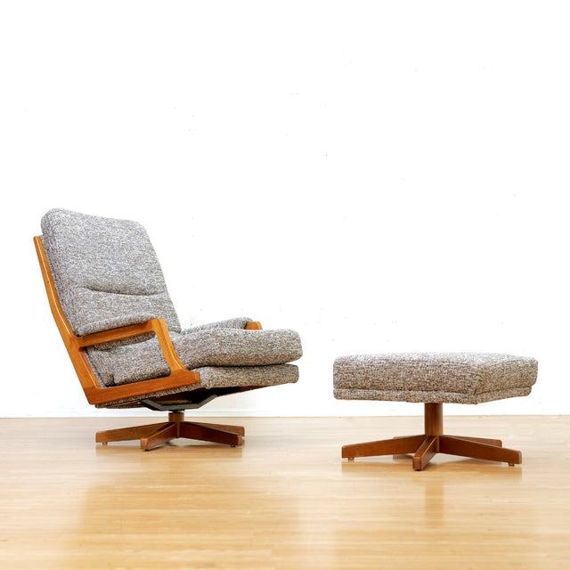 Vintage 1960s Danish Swivel Lounge Chair & Ottoman For Sale In Los Angeles - Image 6 of 11