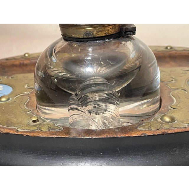 Antique 19th Century Wood Bronze Porcelain Glass Jasperware Inkwell Stand Jar For Sale - Image 15 of 15