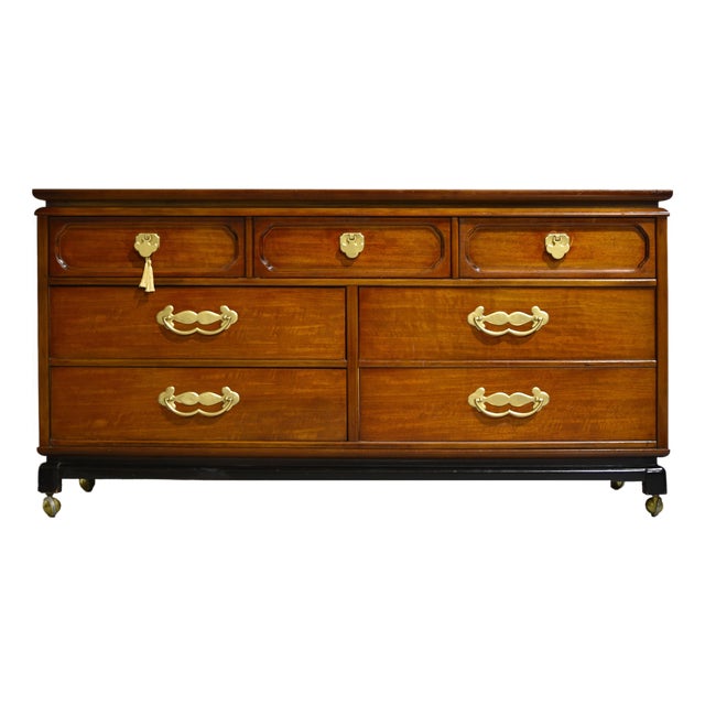 Mid Century Chinoiserie 7 Drawer Dresser by Bassett Furniture For Sale