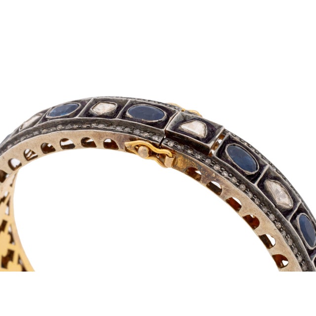 Early 20th Century 14k Gold Sterling Silver Diamond Sapphire Bangle For Sale - Image 5 of 8