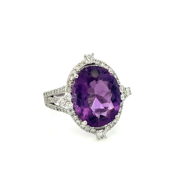 Natural Amethyst Diamond Ring Size 6.5, 14k Gold 8.83 TCW Certified For Sale - Image 9 of 11