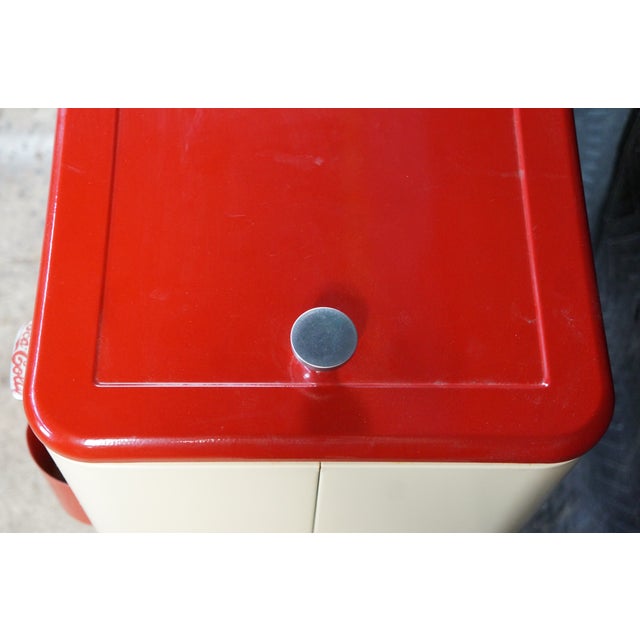 Vintage Style 60 Qt Coca-Cola Rolling Patio Cooler Cream & Red Ice Chest Cart For Sale - Image 16 of 18
