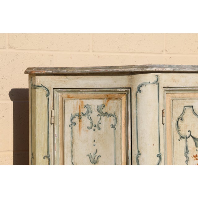 1940s Vintage Hand-Painted Faux Marble Sideboard Buffet Cabinet | Italian Provincial Style | C. 1940s For Sale - Image 5 of 18