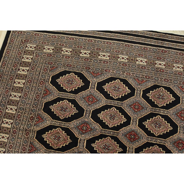 Textile Bokhara Jaldar Rug 8’1” X 10’2” Black Wool Tribal Hand-Knotted Oriental Carpet For Sale - Image 7 of 13