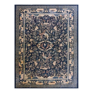 1930s Chinese Peking Knotted Wool Room Size Antique Rectangle Blue Greek Key Rug For Sale
