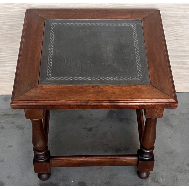 Pair of Spanish Walnut Side or Coffee Tables with leather top Dimensions: Height: 16.34 in (41.5 cm)Width: 17.72 in (45...