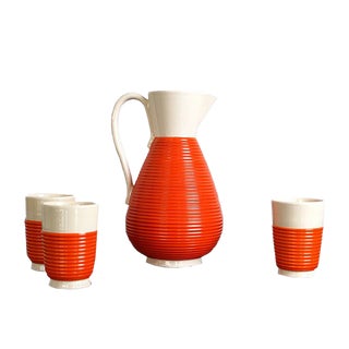 Vintage Italian Ceramic Water Pitcher and Glasses Set from Rometti, 1930s, Set of 4 For Sale