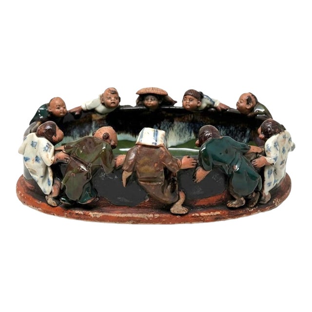 Antique Meiji Period Japanese Inoue Ryosai Simida Gawa "Ten Men Looking" Bowl For Sale