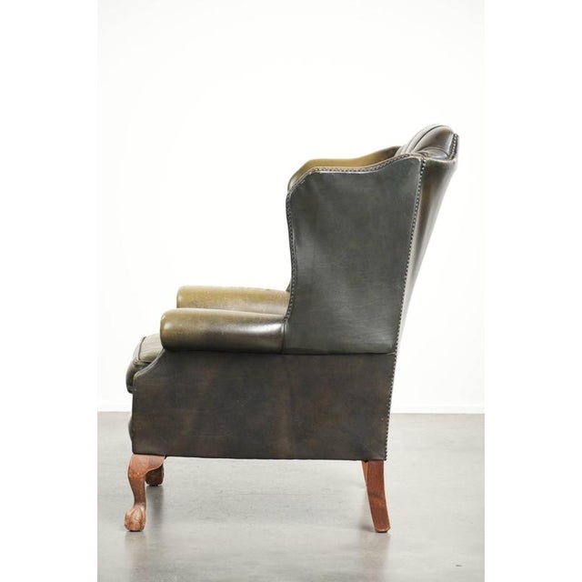 Vintage Chesterfield Cowhide Wing Armchair in Green For Sale - Image 5 of 14