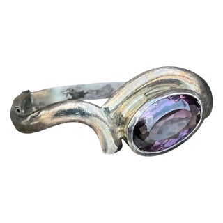 Vintage Sterling Silver Amethyst Cuff For Sale