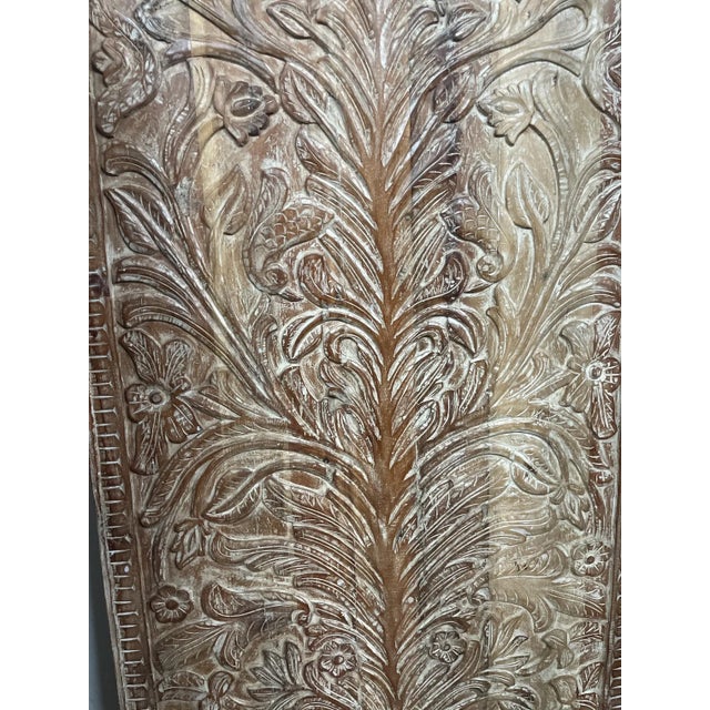 Wood Hand-Carved Tree of Life Wooden Wall Decor Panel With Birds & Floral Motif | Rustic Wellness Art For Sale - Image 7 of 8