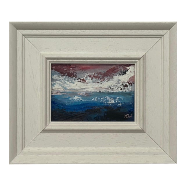 Crimson Horizon - Miniature Abstract Landscape Seascape by Contemporary Artist 2025 For Sale