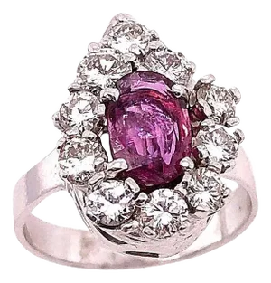 14 Karat White Gold Fashion Oval Ruby Solitaire Ring With Encircling Diamonds, Size 7.25