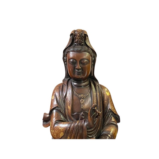 Quality Made Heavy Bronze Standing Guan YIn - Bodhisattva Statue With Vitarka Mudra and Holly Vase For Sale In San Francisco - Image 6 of 9