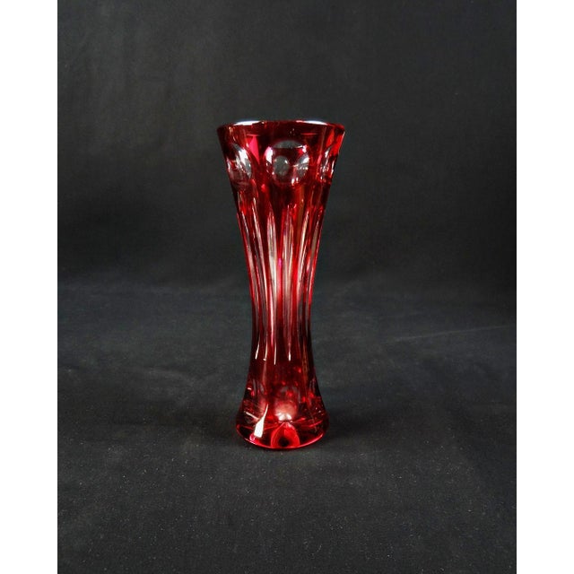 Red Bohemian Cut Crystal Soliflore Vase with Ruby ​​Red Lining by G. Ludwig, 1980s For Sale - Image 8 of 12